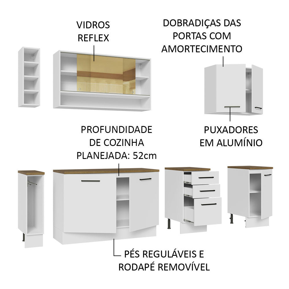 Armário de Cozinha Completa 220cm Branco/Rustic 60cm de Profundidade Agata Madesa 02