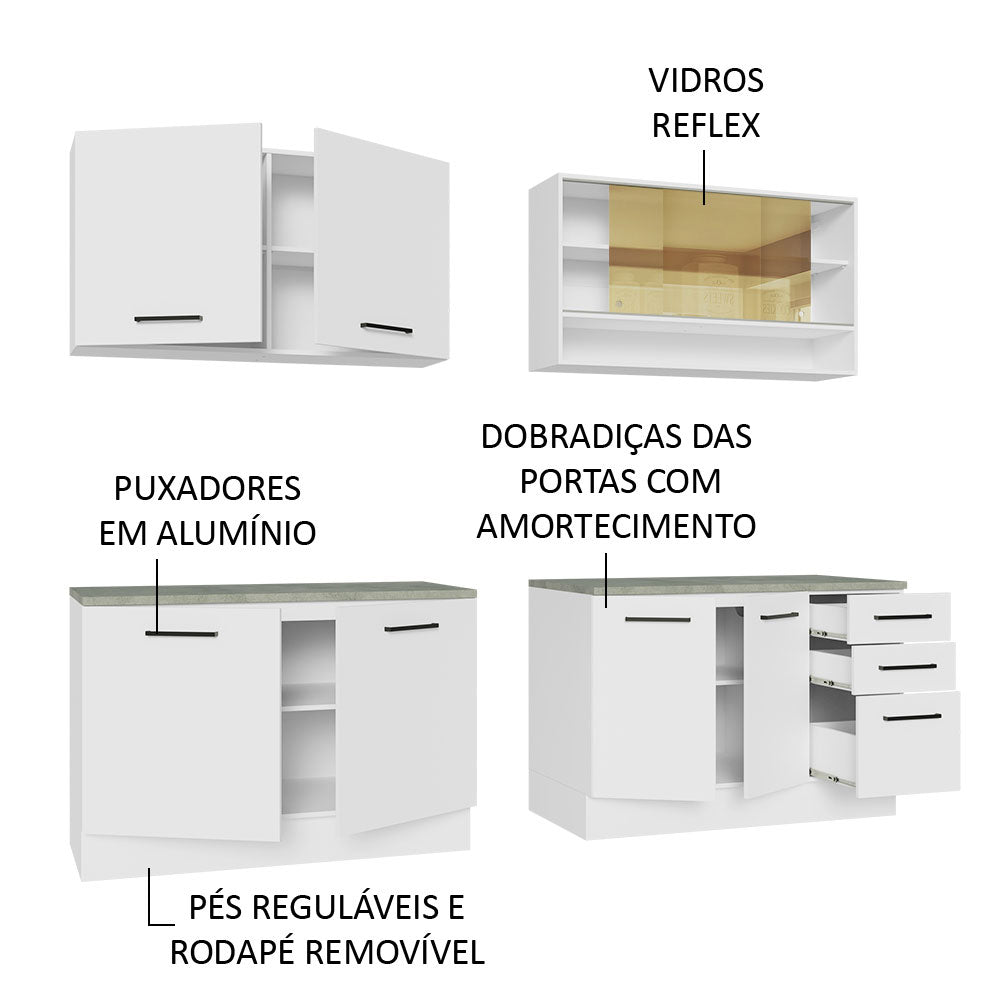 Armário de Cozinha Completa 240cm Branco 60cm de Profundidade Agata Madesa 01