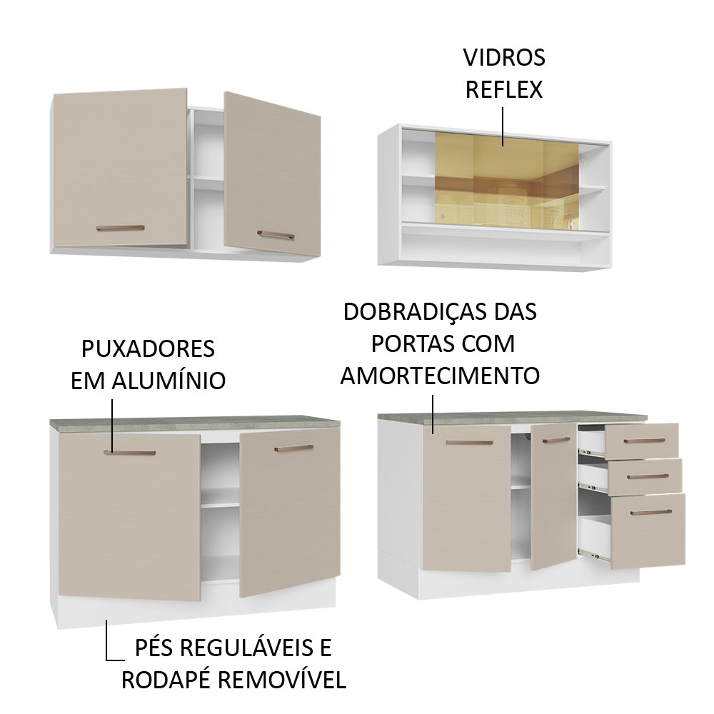 Armário de Cozinha Completa 240cm Branco/Crema 60cm de Profundidade Agata Madesa 01