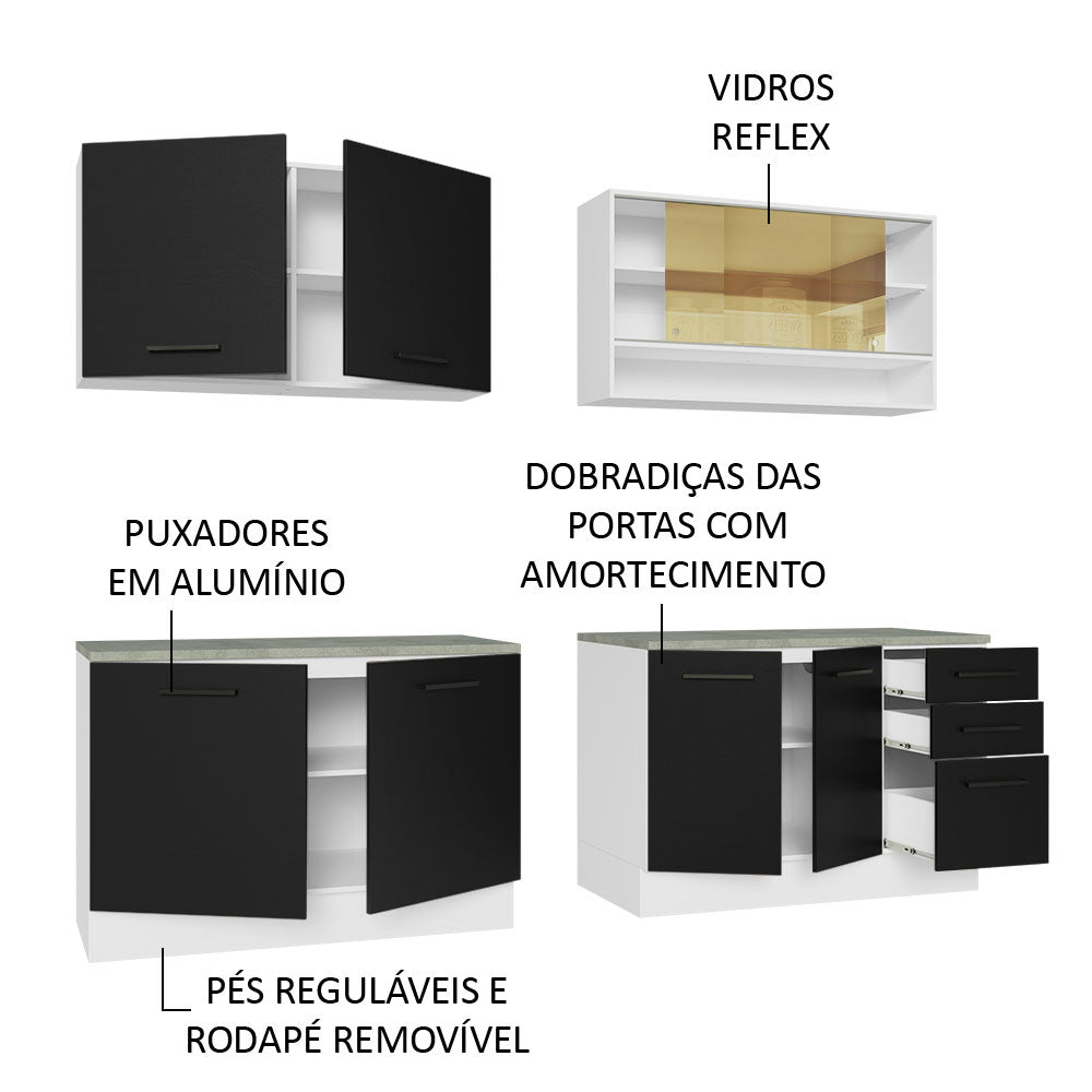 Armário de Cozinha Completa 240cm Branco/Preto 60cm de Profundidade Agata Madesa 01