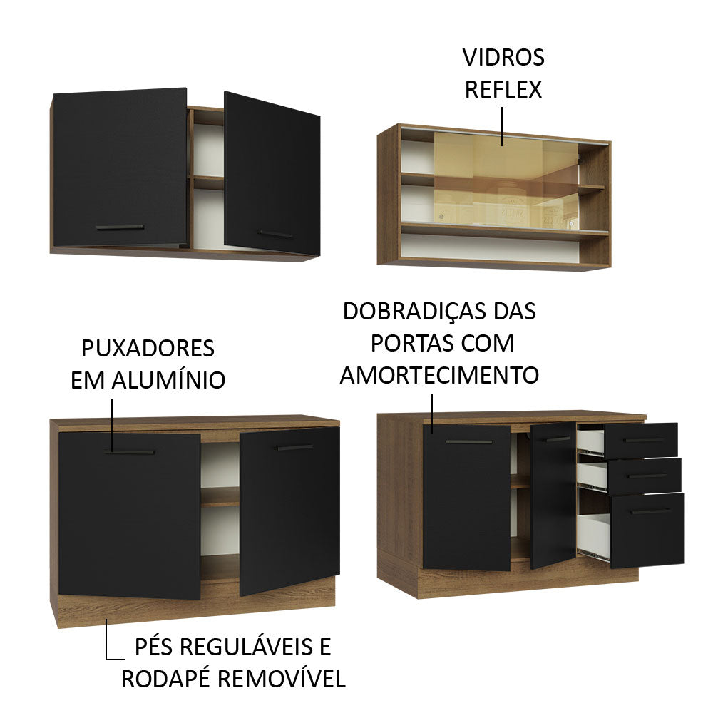 Armário de Cozinha Completa 240cm Rustic/Preto 60cm de Profundidade Agata Madesa 01