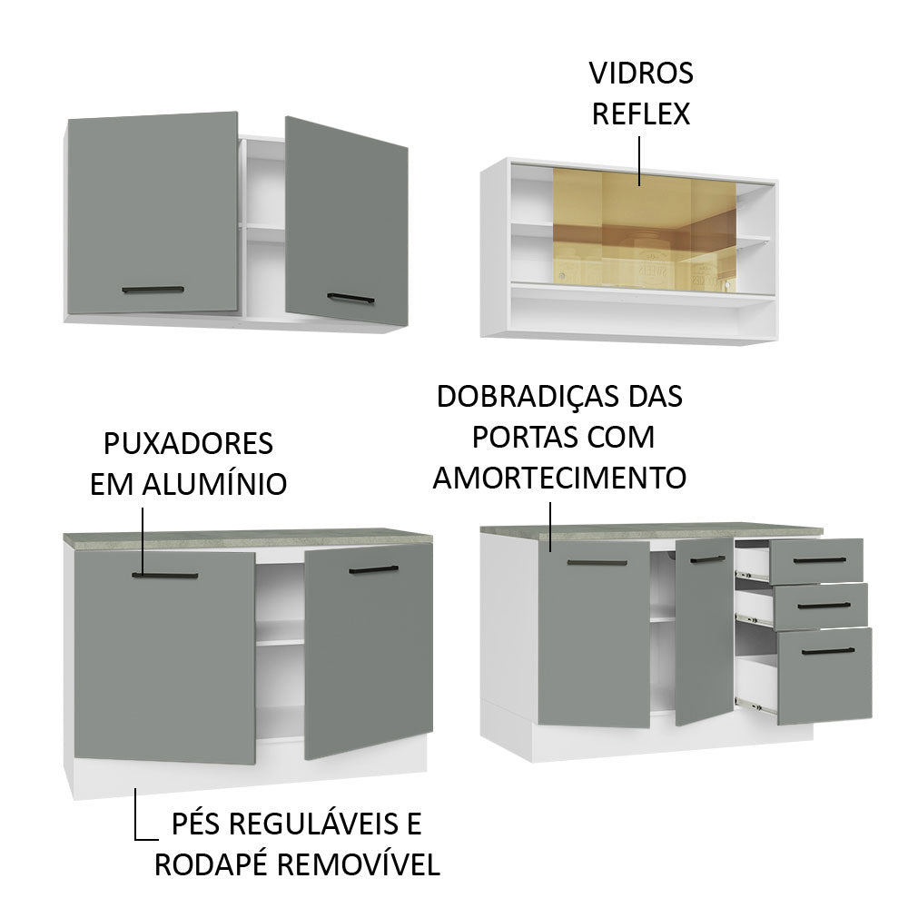 Armário de Cozinha Completa 240cm Branco/Cinza 60cm de Profundidade Agata Madesa 01