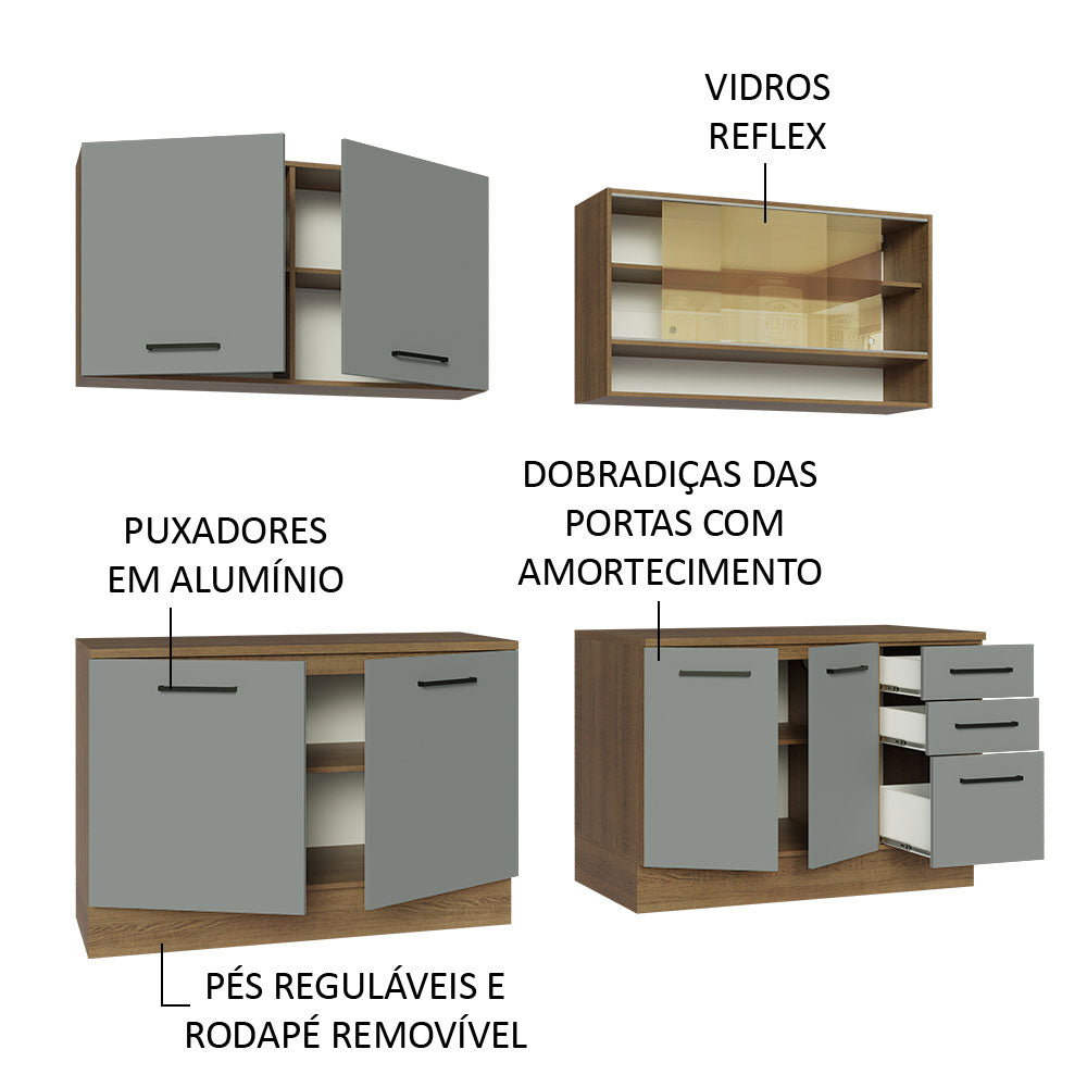 Armário de Cozinha Completa 240cm Rustic/Cinza 60cm de Profundidade Agata Madesa 01