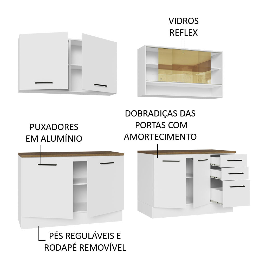 Armário de Cozinha Completa 240cm Branco Tampo Rustic 60cm de Profundidade Agata Madesa 01