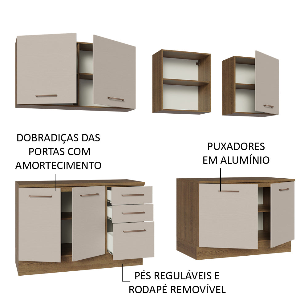 Armário de Cozinha Completa 240cm Rustic/Crema 60cm de Profundidade Agata Madesa 02