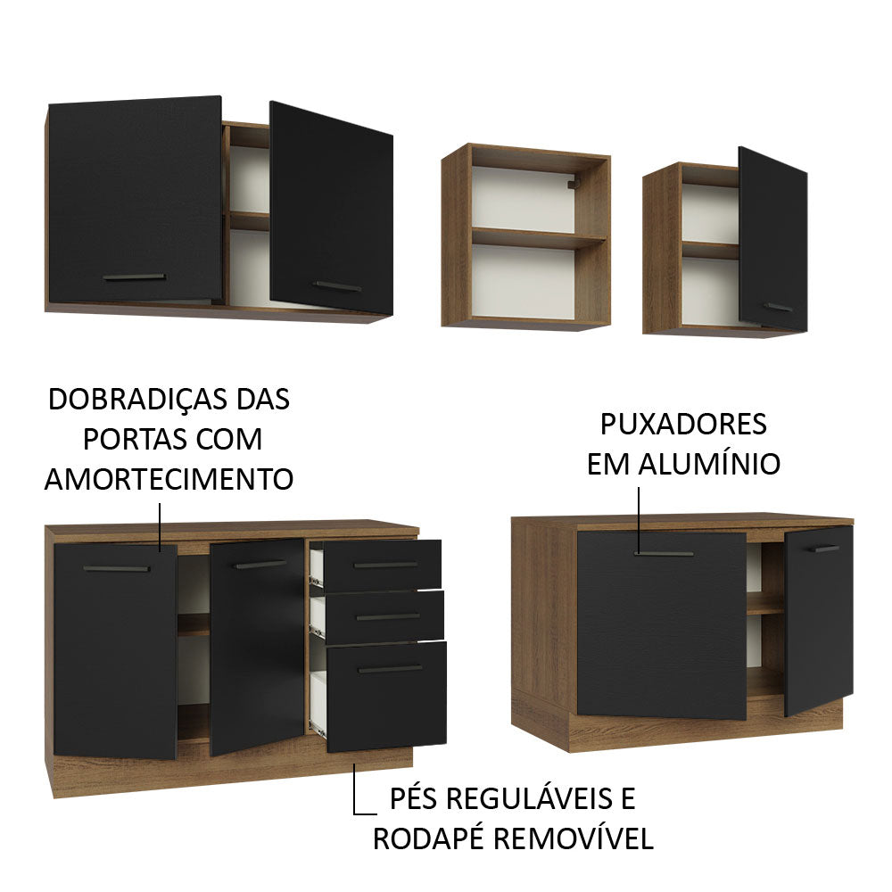 Armário de Cozinha Completa 240cm Rustic/Preto 60cm de Profundidade Agata Madesa 02