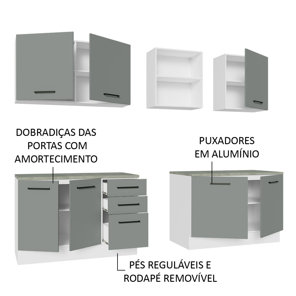 Armário de Cozinha Completa 240cm Branco/Cinza 60cm de Profundidade Agata Madesa 02