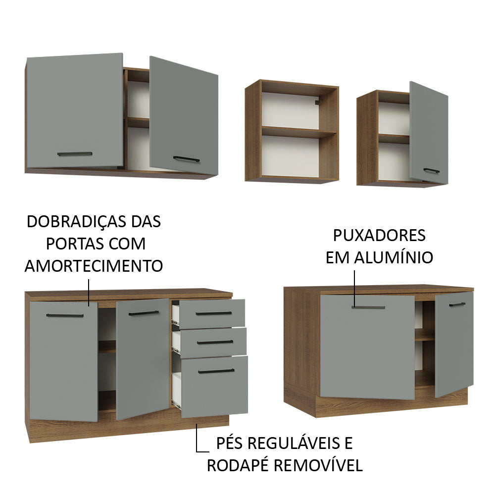 Armário de Cozinha Completa 240cm Rustic/Cinza 60cm de Profundidade Agata Madesa 02