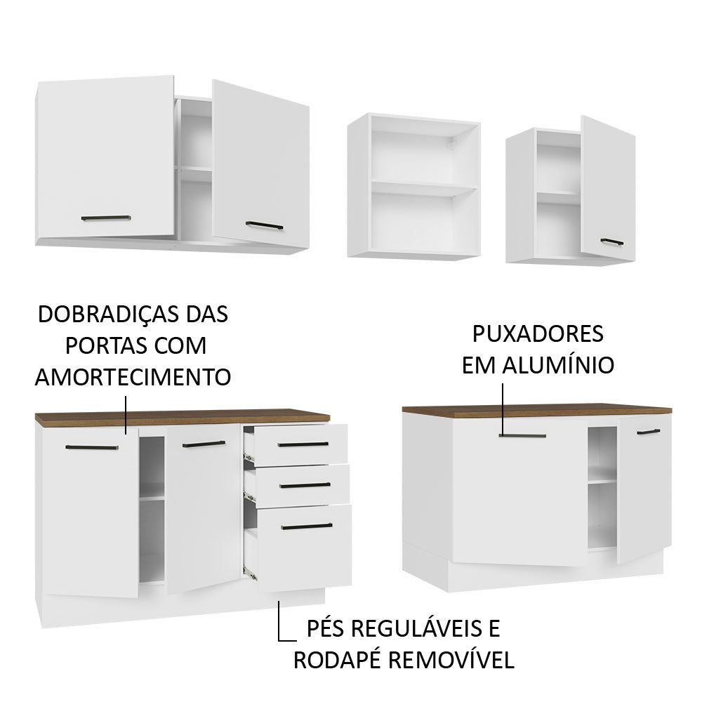 Armário de Cozinha Completa 240cm Branco/Rustic 60cm de Profundidade Agata Madesa 02