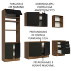 Armário de Cozinha Completa 250cm Rustic/Preto Agata Madesa 01