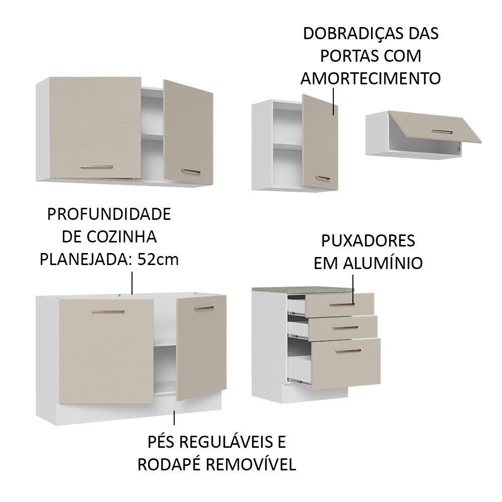 Armário de Cozinha Completa 260cm Branco/Crema Agata Madesa 02