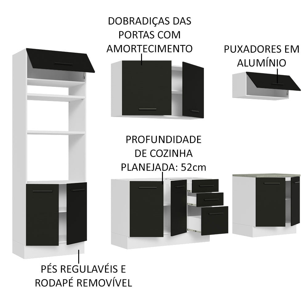 Armário de Cozinha Completa 270cm Branco/Preto Agata Madesa 01