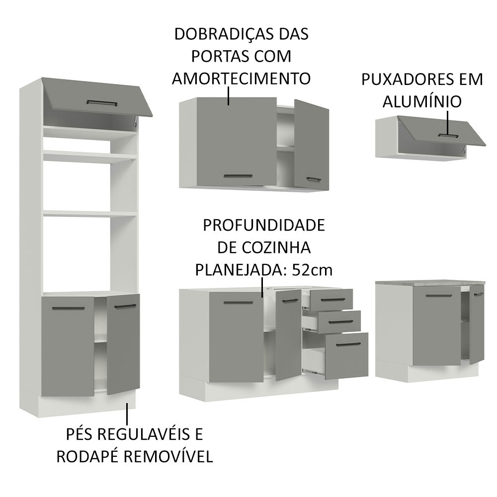 Armário de Cozinha Completa 270cm Branco Cinza Agata Madesa 01