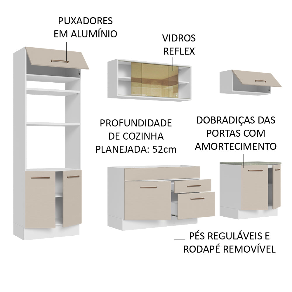 Armário de Cozinha Completa 270cm Branco/Crema Agata Madesa 03