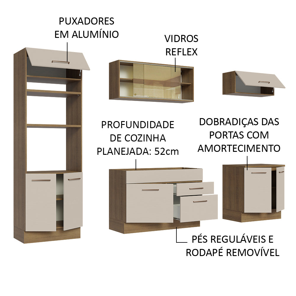 Armário de Cozinha Completa 270cm Rustic/Crema Agata Madesa 03