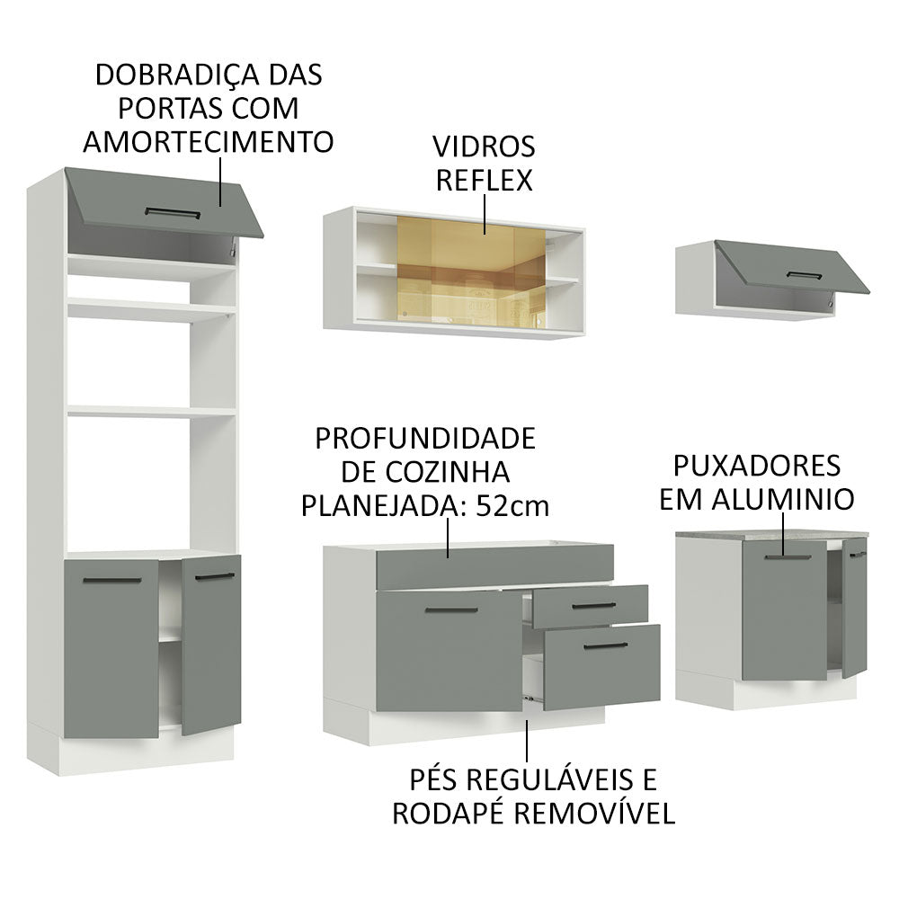 Armário de Cozinha Completa 270cm Branco Cinza Agata Madesa 03