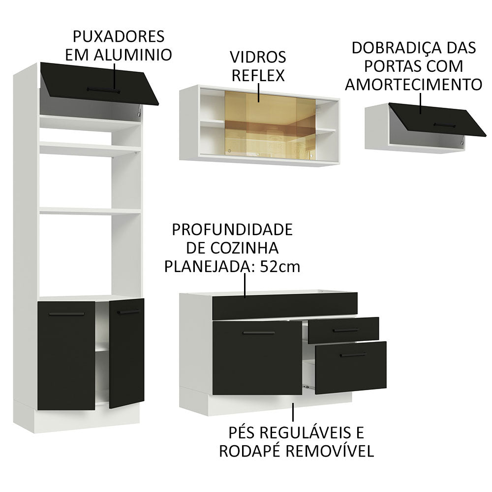 Armário de Cozinha Completa 270cm Branco Preto Agata Madesa 04