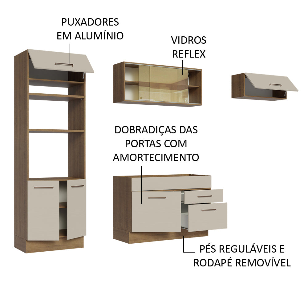 Armário de Cozinha Completa 270cm Rustic/Crema Agata Madesa 04