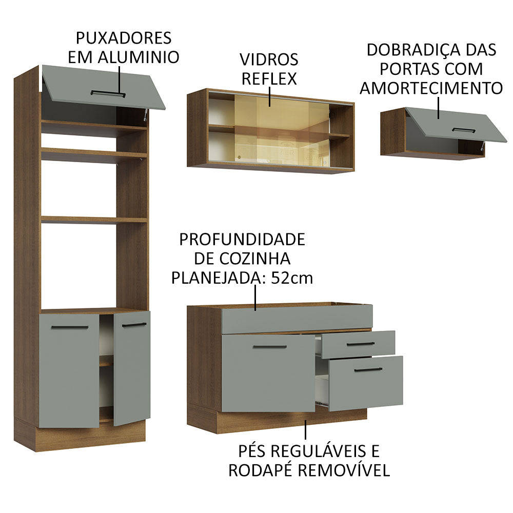 Armário de Cozinha Completa 270cm Rustic Cinza Agata Madesa 04