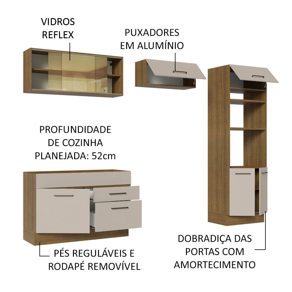 Armário de Cozinha Completa 270cm Rustic/Crema Agata Madesa 05