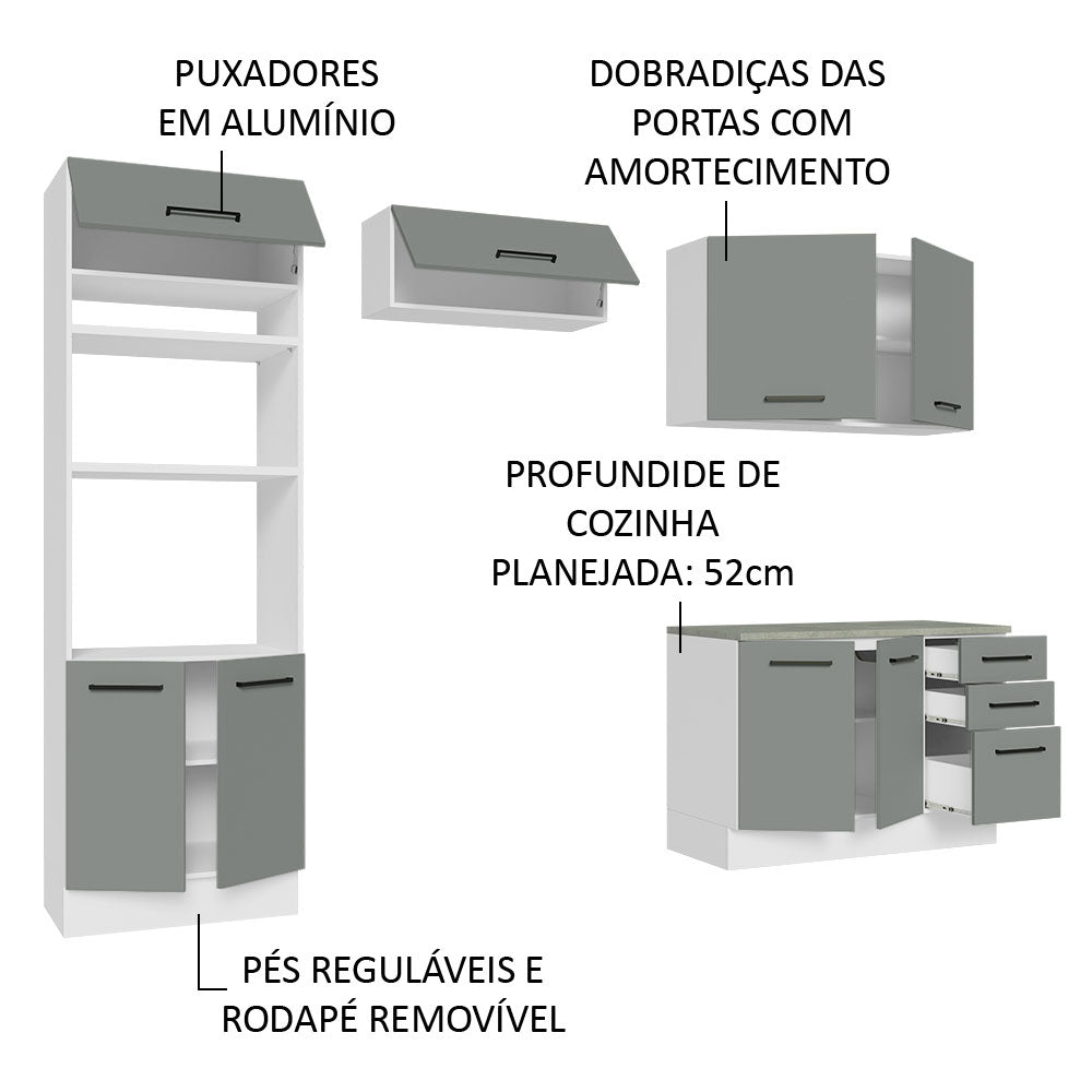Armário de  Cozinha Completa 270cm Branco/Cinza Agata Madesa 07