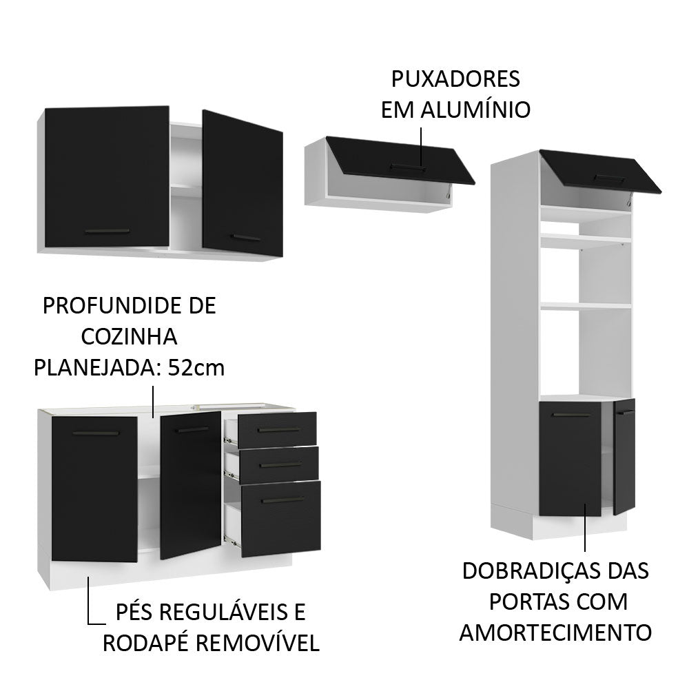 Armário de  Cozinha Completa 270cm Branco/Preto Agata Madesa 08