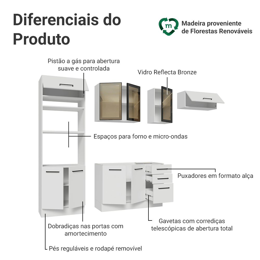 Armário de Cozinha Completa 270 cm Branco Agata Madesa 12