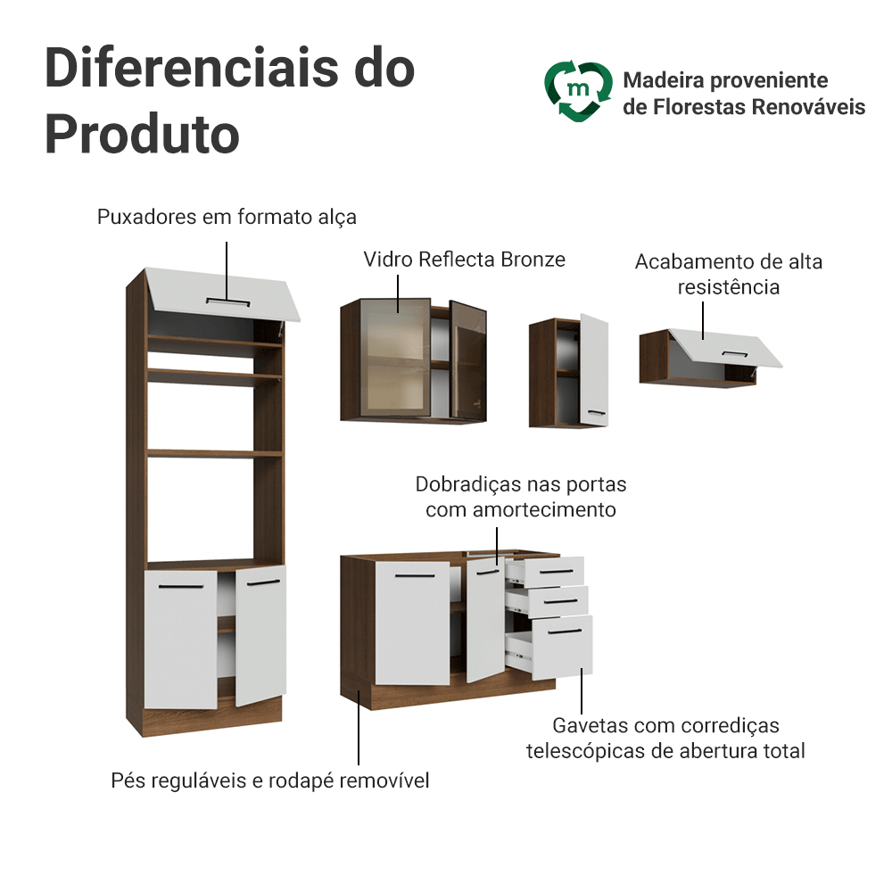 Armário de Cozinha Completa 270 cm Rustic/Branco Agata Madesa 13