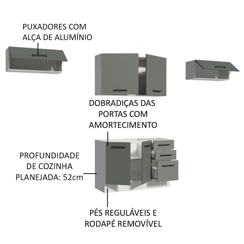 Armário de Cozinha Compacta 280cm Branco/Cinza Agata Madesa 02