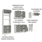 Armário de Cozinha Completa 290cm Branco Cinza Agata Madesa 04