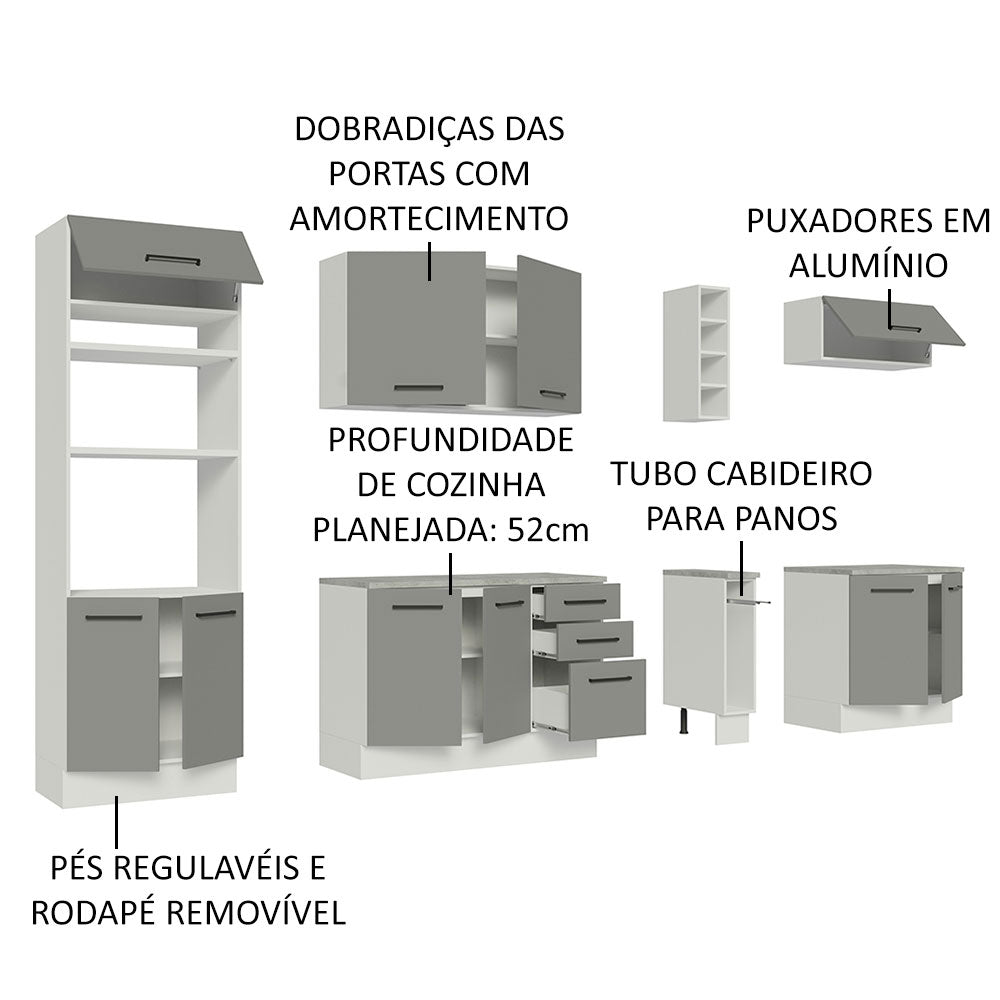 Armário de Cozinha Completa 290cm Branco Cinza Agata Madesa 06