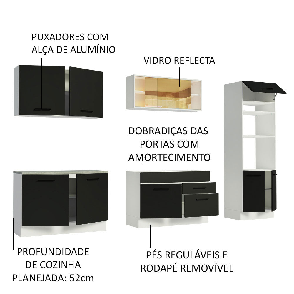 Armário de Cozinha Completa 310cm Branco/Preto Agata Madesa 01