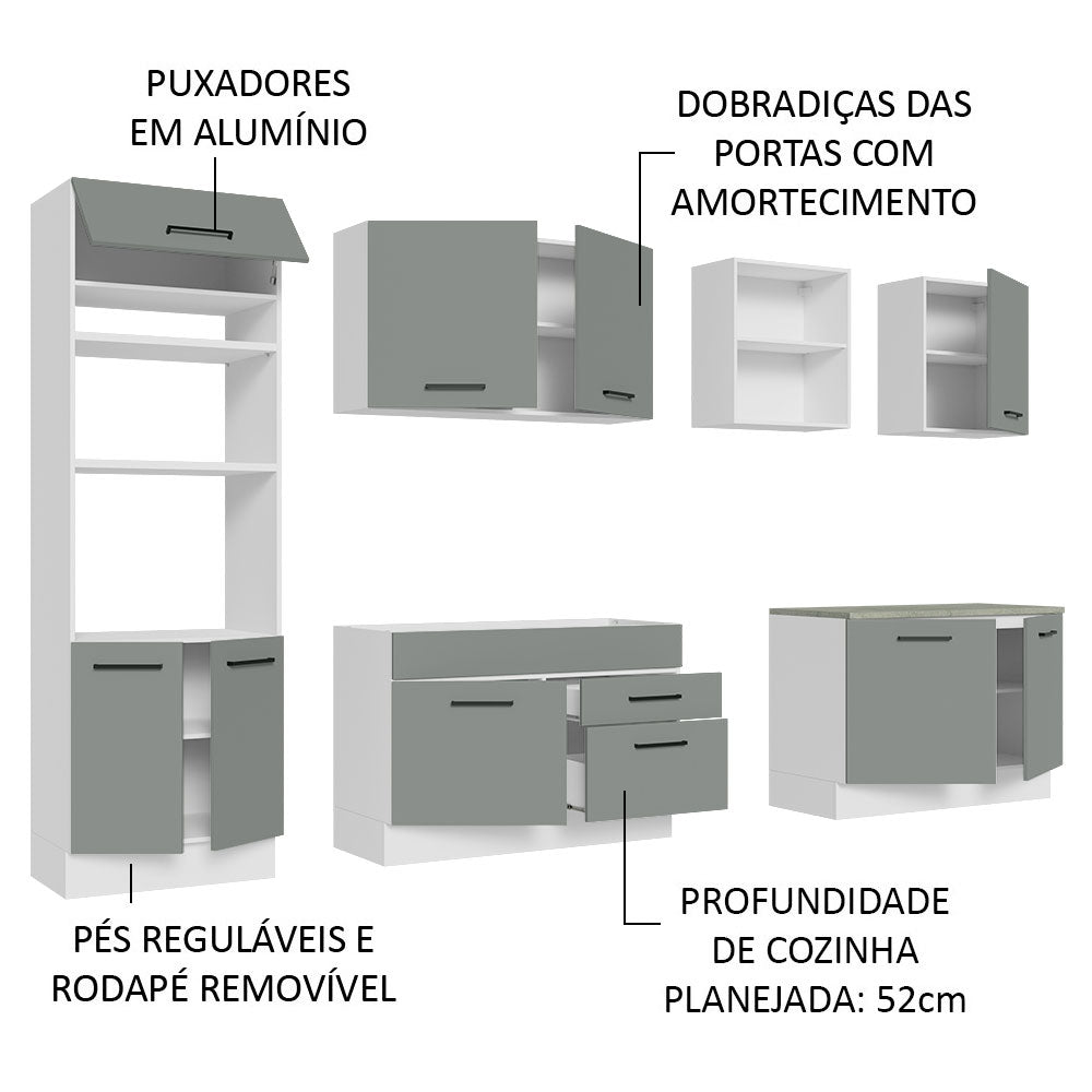 Armário de Cozinha Completa 310cm Branco/Cinza Agata Madesa 02