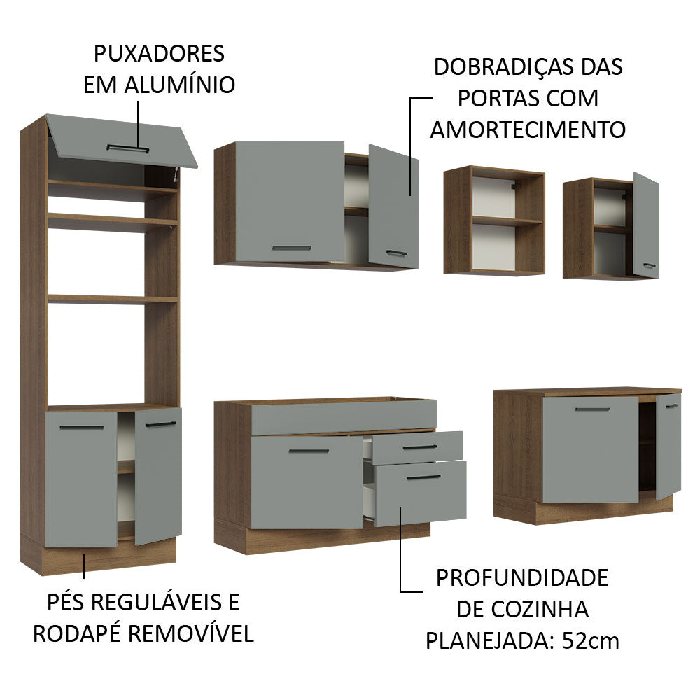 Armário de Cozinha Completa 310cm Rustic/Cinza Agata Madesa 02