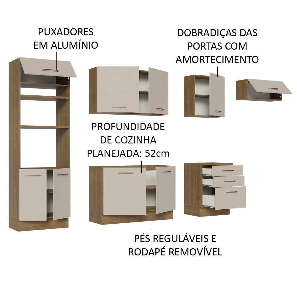 Armário de Cozinha Completa 330cm Rustic/Crema Agata Madesa 01