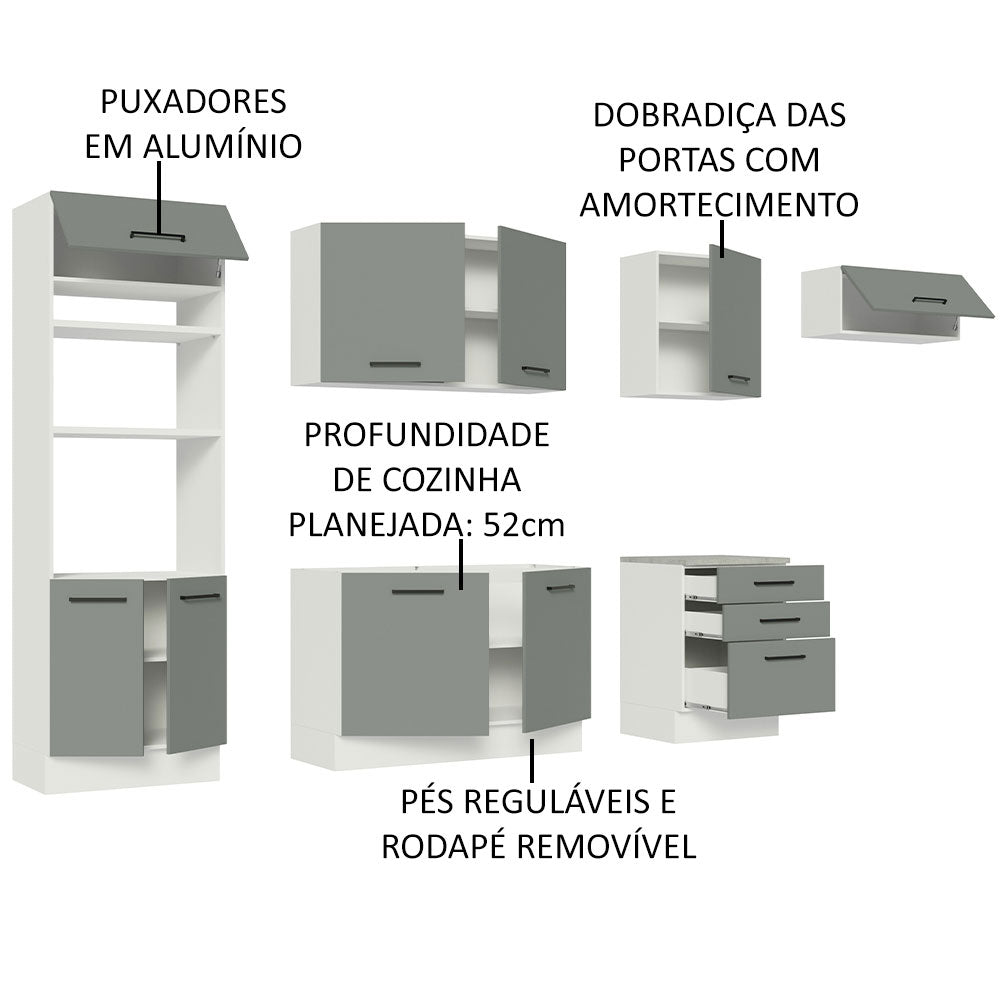Armário de Cozinha Completa 330cm Branco Cinza Agata Madesa 01
