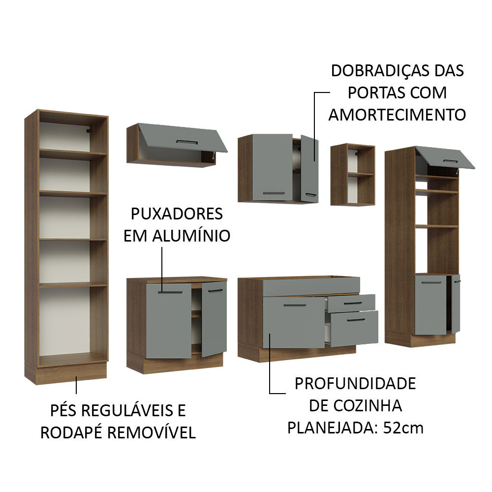 Armário de Cozinha Completa 330cm Rustic/Cinza Agata Madesa 02