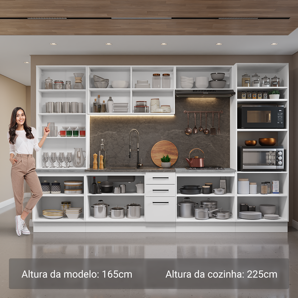 Armário de Cozinha Completa 340cm Branco Agata Madesa 01
