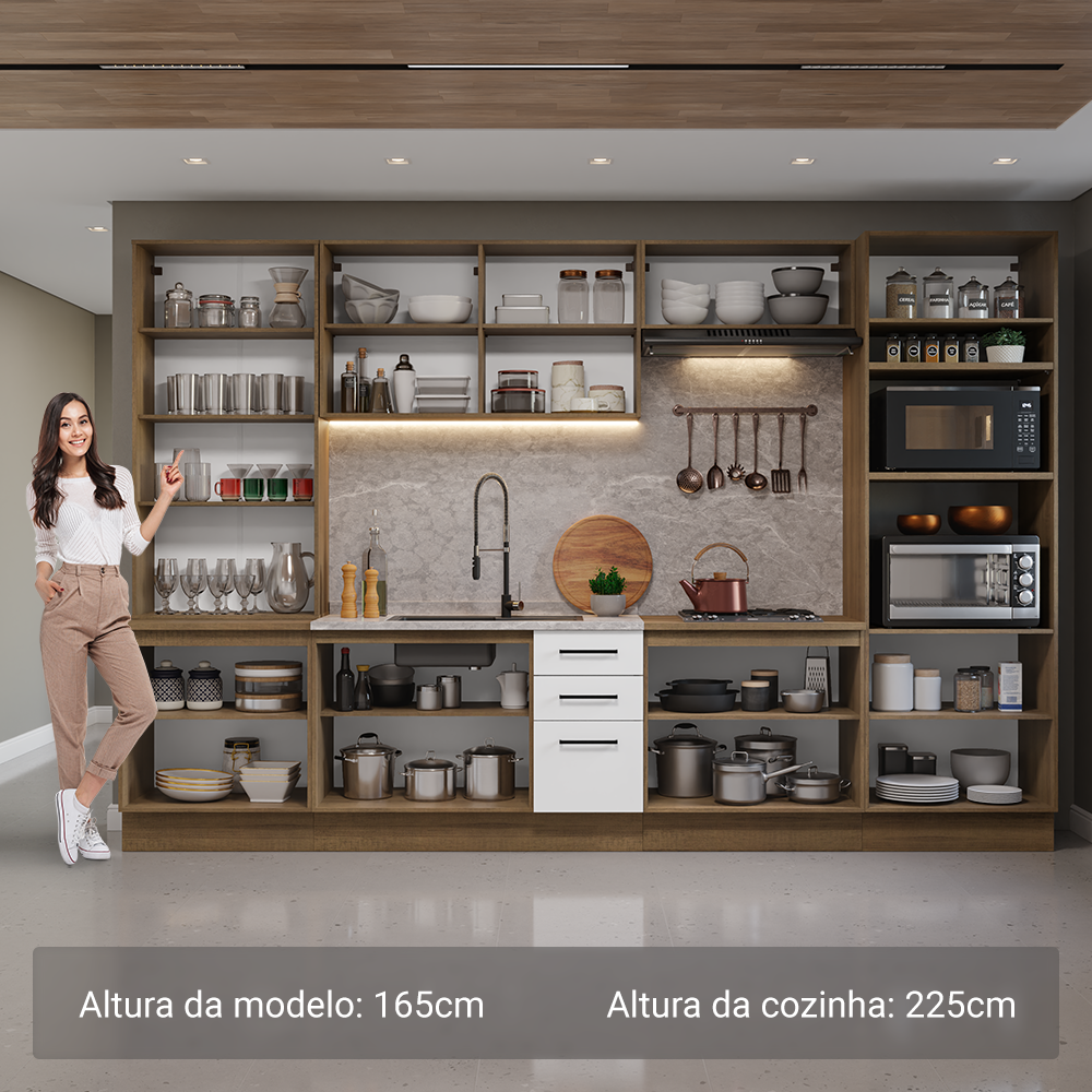 Armário de Cozinha Completa 340cm Rustic/Branco Agata Madesa 01