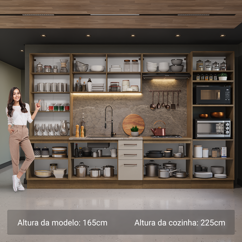 Armário de Cozinha Completa 340cm Rustic/Crema Agata Madesa 01