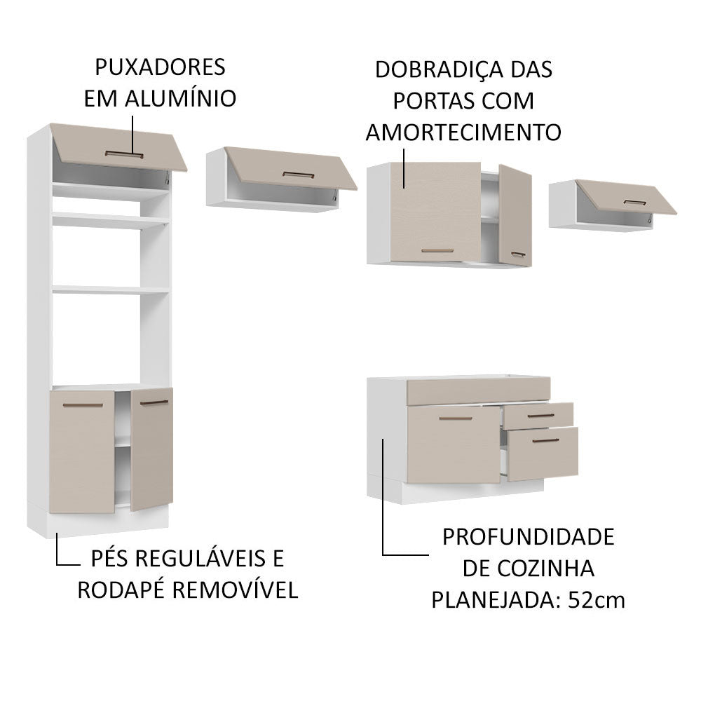 Armário de Cozinha Completa 350cm Branco/Crema Agata Madesa 01
