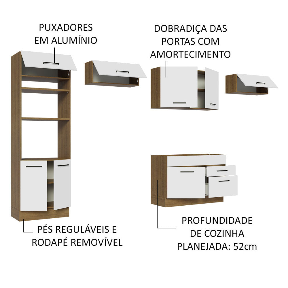 Armário de Cozinha Completa 350cm Rustic/Branco Agata Madesa 01