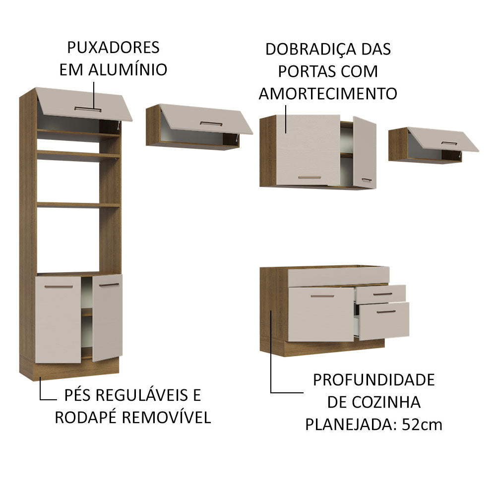 Armário de Cozinha Completa 350cm Rustic/Crema Agata Madesa 01