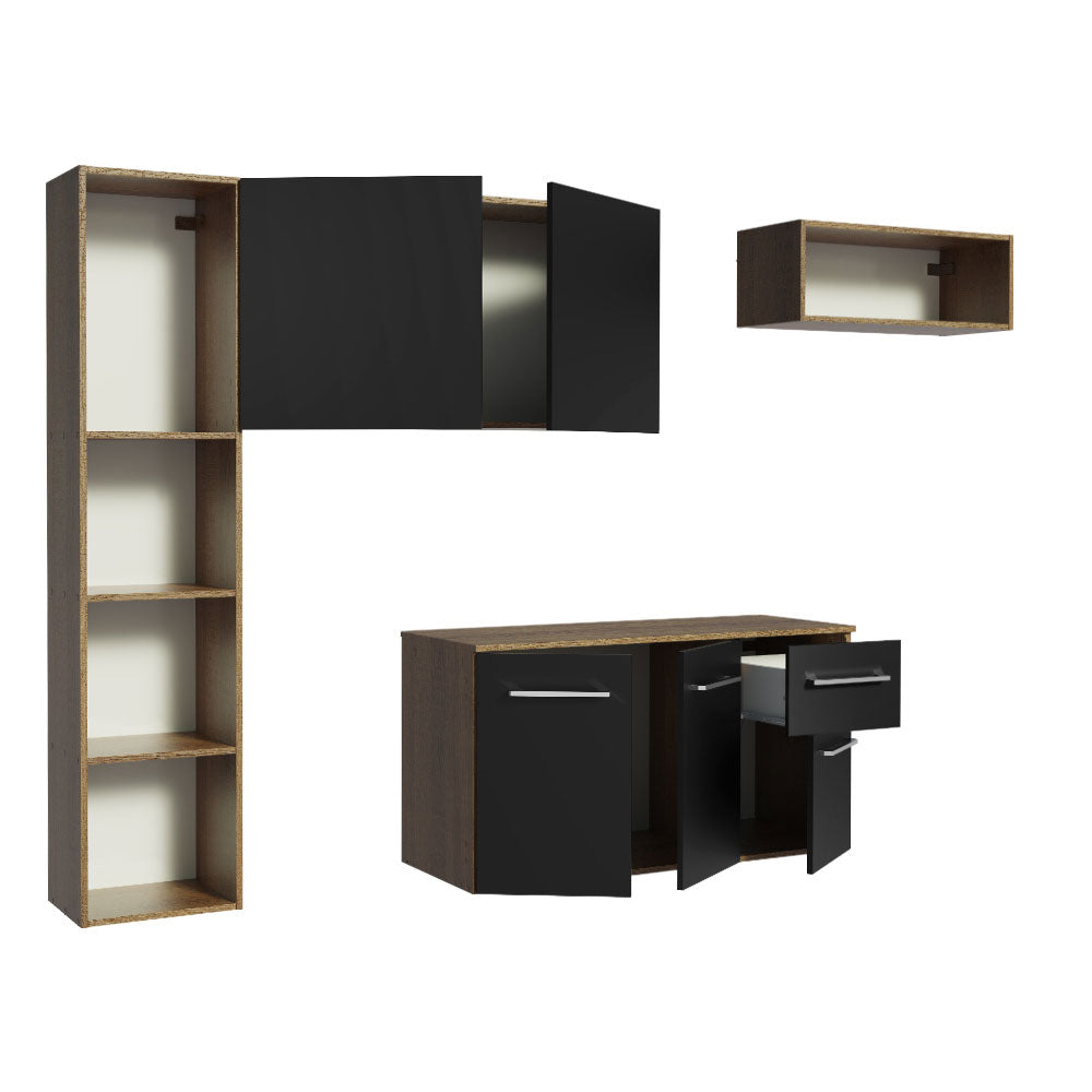 Armário de Cozinha Compacta 180cm Rustic/Preto Easy Madesa