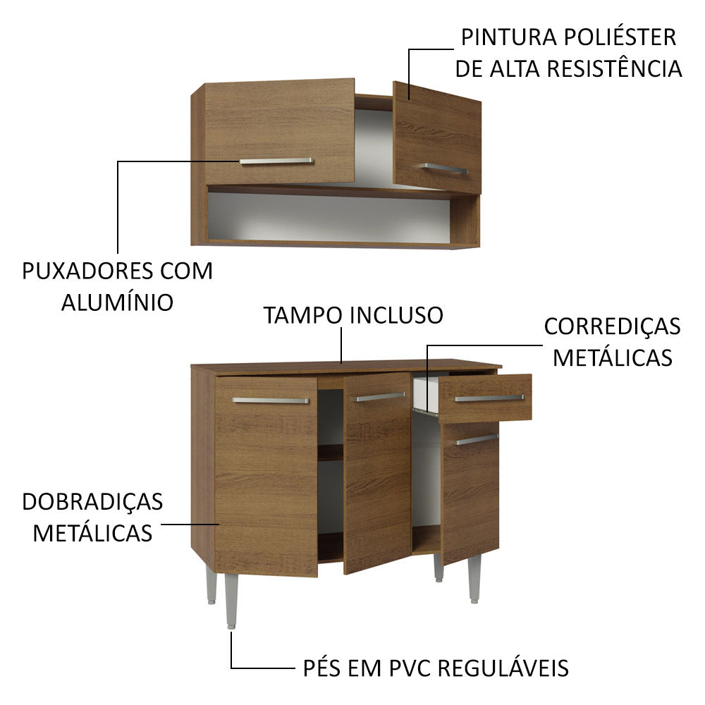 Armário de Cozinha Compacta 105cm Rustic Emilly Madesa 03