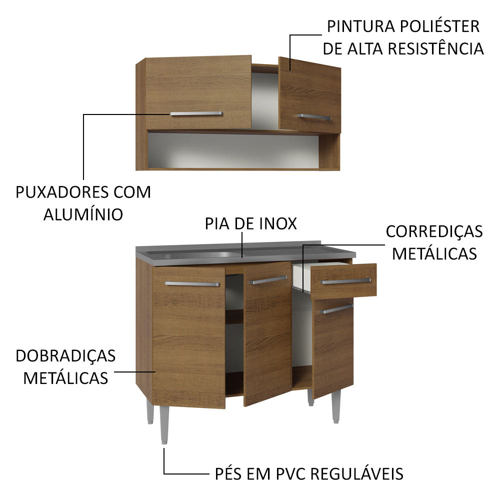 Armário de Cozinha Compacta 105cm com Pia Rustic Emilly Madesa 04
