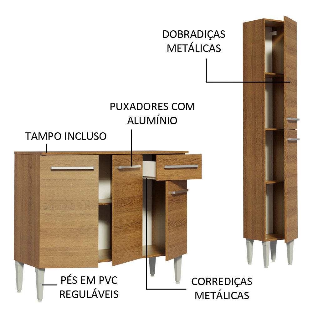Armário de Cozinha Compacta 137cm Rustic Emilly Silver Madesa 01