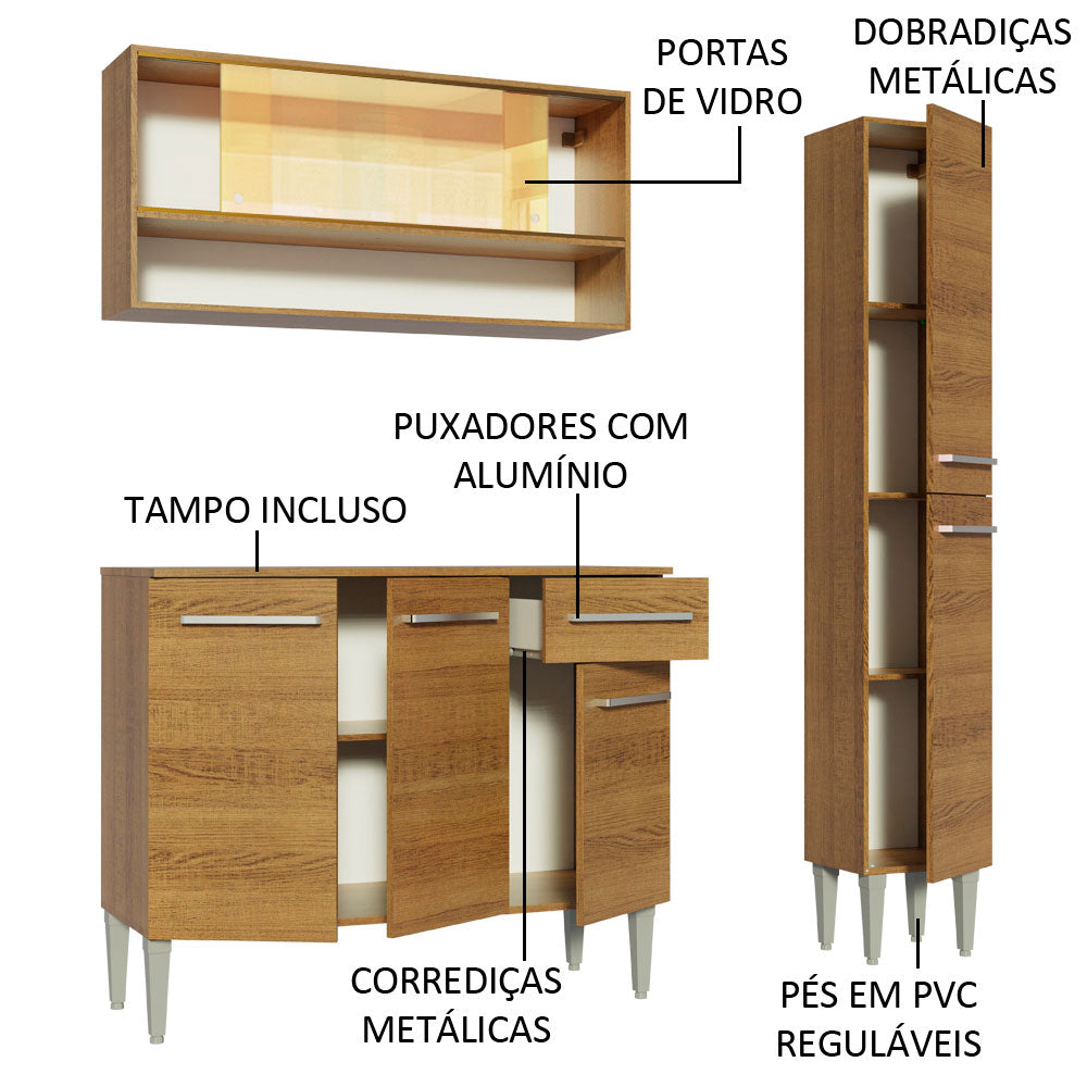 Armário de Cozinha Compacta 137cm Rustic Emilly Art Madesa 04