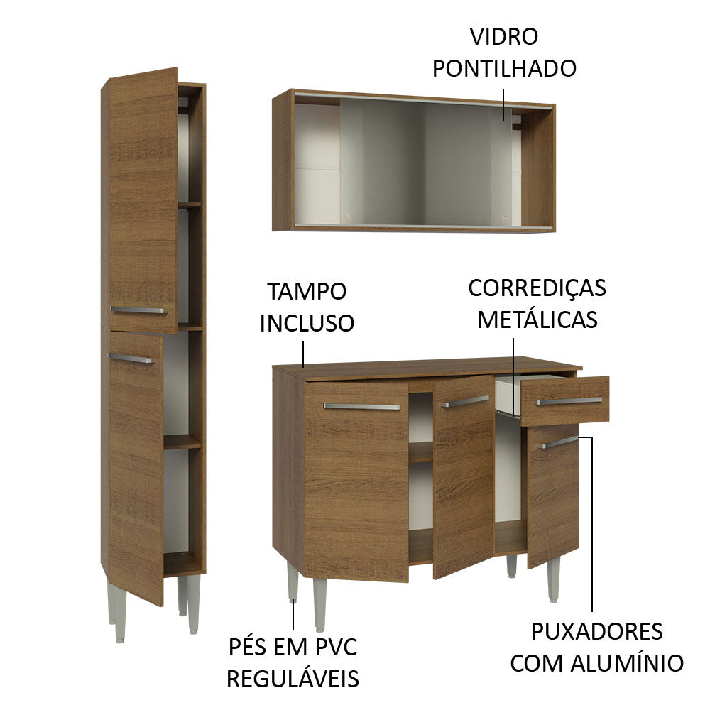 Armário de Cozinha Compacta 137cm Rustic Emilly Madesa 05