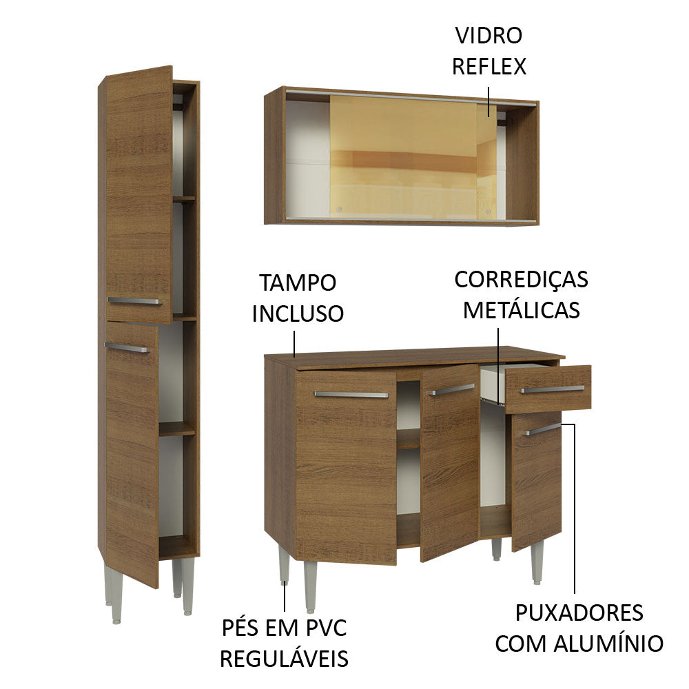Armário de Cozinha Compacta 137cm Rustic Emilly Madesa 06